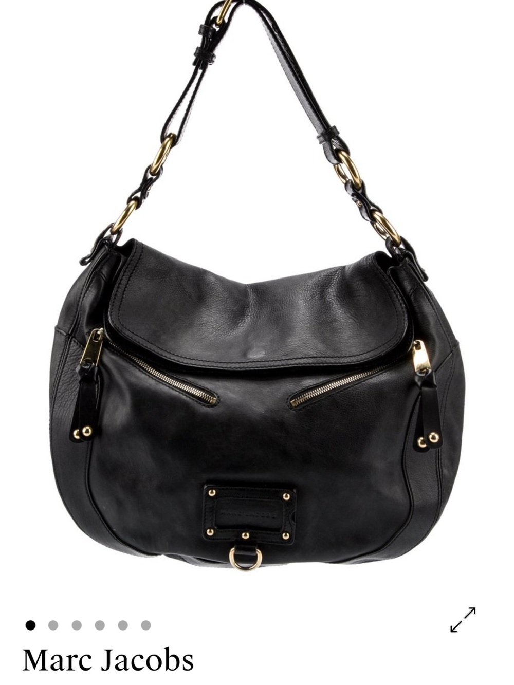 Marc Jacobs Black Leather Shoulder Hobo with Gold Hardware